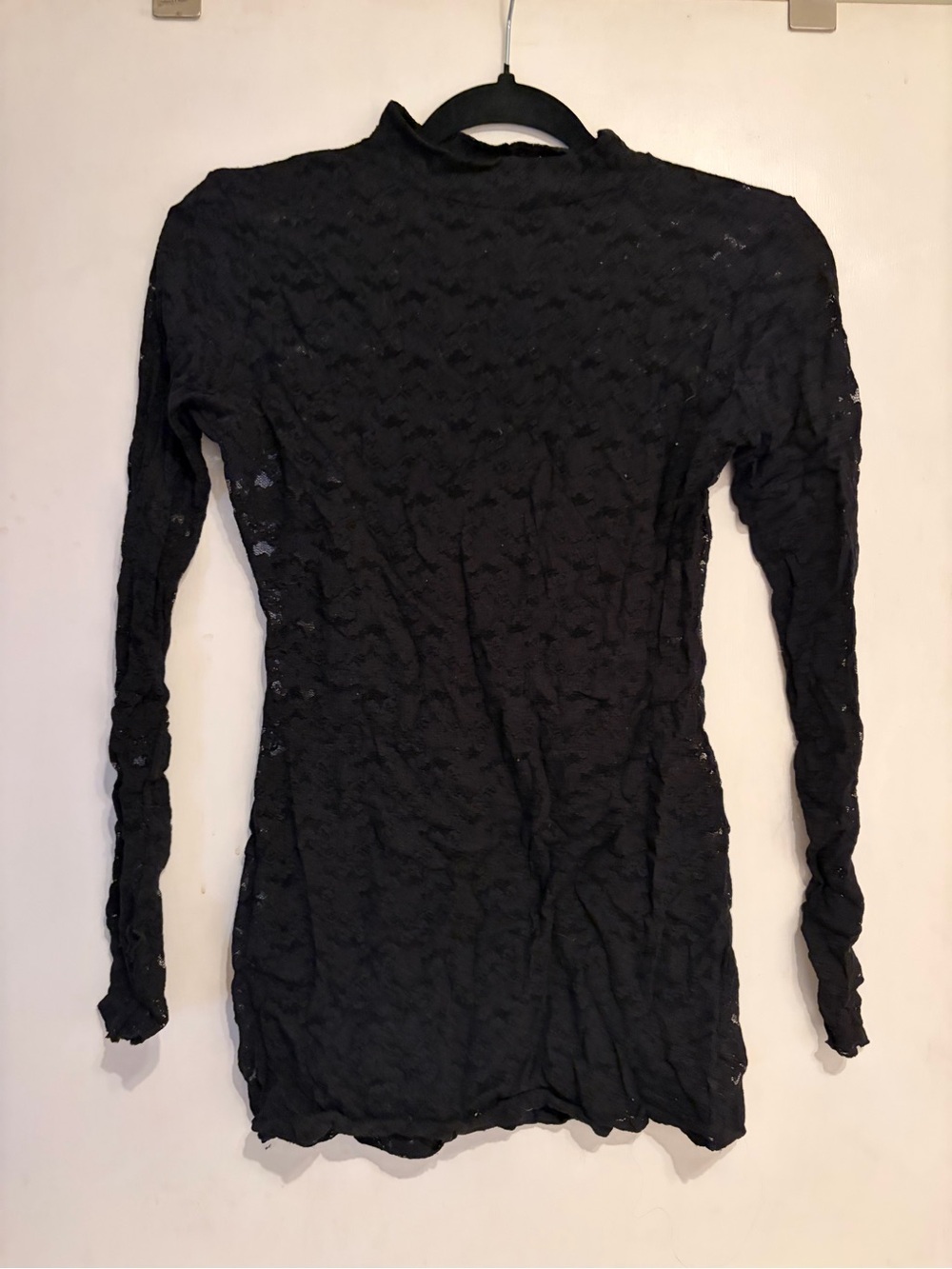 Black Lace Long Sleeve Mock Neck Top